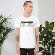 Load image into Gallery viewer, Snowboarders Pros and Cons Tee
