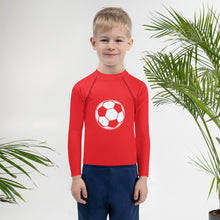 Load image into Gallery viewer, Red Soccer Ball Kids Rash Guard
