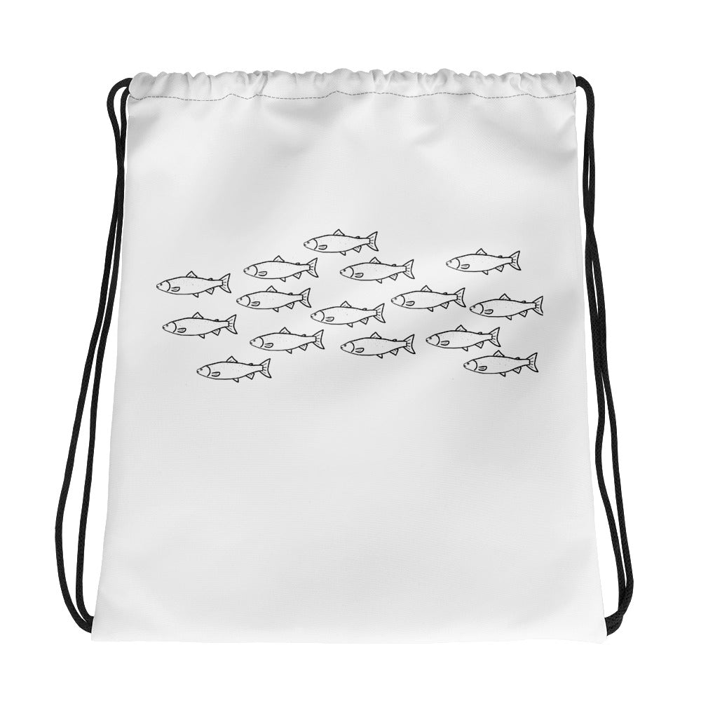 Salmon School Drawstring Bag
